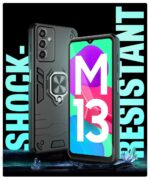 Shockproof Back Case Mobile Cover for Samsung Galaxy M13 4G | F13 4G | Bumper Back Cover (Tough Armor | Hybrid PC + TPU | Full Protection with Ring Holder & in-Built Kickstand | Black) - Image 3