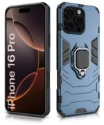 Shock Proof Back Case Mobile Cover for iPhone 16 Pro | Back Cover Case (Tough Armor | Hybrid PC + TPU | Ring Holder & in-Built Kickstand | Blue) - Image 3