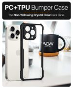 Shock Proof Clear Mobile Back Cover Case for Apple iPhone 15 Pro Max | AirEDGE Technology | Hard | Hybrid PC + TPU | Full Armour Device & Camera Protection - Black - Image 8