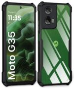 kelpuj Shock Proof Clear Protective Back Case for Motorola Moto G35 5G - AirEDGE Technology | 360 Degree Camera Protection | Transparent Hybrid Back Case Mobile Cover - Black - Image 4