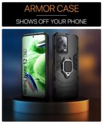 Shock Proof Back Case Mobile Cover for Xiaomi Redmi Note 12 5G | Poco X5 5G | Back Cover Case (Tough Armor | Hybrid PC + TPU | Ring Holder & in-Built Kickstand | Black) - Image 4