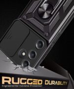 Tough Armor Bumper Mobile Back Case for Samsung Galaxy A05S 5G | Galaxy M14 4G | Sliding Camera Shield Cover | Shockproof 360? Protection | Hybrid PC + TPU | Ring Holder with Stand ? Black - Image 6