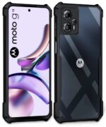 kelpuj Shock Proof Clear Protective Back Case for Motorola Moto G13 - AirEDGE Technology | 360 Degree Camera Protection | Transparent Hybrid Back Case Mobile Cover - Black - Image 2