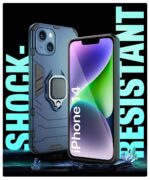 Shock Proof Back Case Mobile Cover for Apple iPhone 14 | Back Cover Case (Tough Armor | Hybrid PC + TPU | Ring Holder & in-Built Kickstand | Blue) - Image 4
