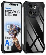 TPU+PC Shock Proof Clear Protective Back Case for Tecno Pova 6 Neo 5G Airedge Technology | 360 Degree Camera Protection | Transparent Hybrid Back Case Mobile Cover Black - Image 2