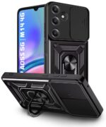 Tough Armor Bumper Mobile Back Case for Samsung Galaxy A05S 5G | Galaxy M14 4G | Sliding Camera Shield Cover | Shockproof 360? Protection | Hybrid PC + TPU | Ring Holder with Stand ? Black - Image 4