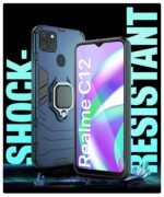 kelpuj Shock Proof Back Case Mobile Cover for Realme Narzo 30A | 20 | C12 | Back Cover Case (Tough Armor | Hybrid PC + TPU | Ring Holder & in-Built Kickstand | Blue) - Image 4