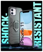 Shock Proof Back Case Mobile Cover for Apple iPhone 11 (6.1-inch) (Armor | Hybrid PC + TPU | Full Protection with Ring Holder Kickstand | Carbon Black) - Image 4