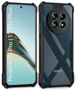 Shock Proof Clear Protective Back Case for Realme 13 Pro 5G | Realme 13 Pro Plus 5G - AirEDGE Technology | 360 Degree Camera Protection | Transparent Hybrid Back Case Mobile Cover - Black - Image 4
