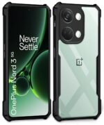 kelpuj Shock Proof Clear Protective Back Case for 1+ OnePlus Nord 3 5G - AirEDGE Technology | 360 Degree Camera Protection | Transparent Hybrid Back Case Mobile Cover - Black - Image 4