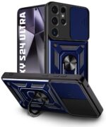 Tough Armor Bumper Mobile Back Case for Samsung Galaxy S24 Ultra 5G | Sliding Camera Shield Cover | Shock Proof 360? Protection | Hybrid PC + TPU | Ring Holder with Kickstand  Blue - Image 4