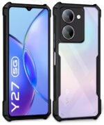 Shock Proof Clear Protective Back Case for Vivo Y27 5G - AirEDGE Technology | 360 Degree Camera Protection | Transparent Hybrid Back Case Mobile Cover - Black - Image 2