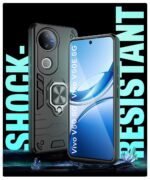 Shock Proof Back Case Mobile Cover for iQOO Z10R 5G | Vivo V50 5G | V50e 5G | V50 Elite Edition| Back Cover Case (Tough Armor | Hybrid PC + TPU | Ring Holder & in-Built Kickstand | Black) - Image 3