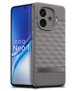 Back Cover for iQOO Neo 10R 5G with Hexa Cube Design | Ultra Slim Soft Rubberised Case | Inner Velvet Fabric | Matte Silicone Flexible Mobile Case | Camera Protection  Grey - Image 2
