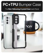 Shock Proof Clear Protective Back Case for Motorola Moto G52 | G82 5G - AirEDGE Technology | 360 Degree Camera Protection | Transparent Hybrid Back Case Mobile Cover - Black - Image 4