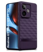 Back Cover for Realme GT 7 5G | Realme GT 7T 5G with Hexa Cube Design | Ultra Slim Soft Rubberised Case | Inner Velvet Fabric | Matte Silicone Mobile Case | Camera Protection - Plum Purple - Image 2