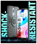Shock Proof Back Case Mobile Cover for Xiaomi Mi Redmi 8 | Back Cover Case (Tough Armor | Hybrid PC + TPU | Ring Holder & in-Built Kickstand | Black) - Image 2
