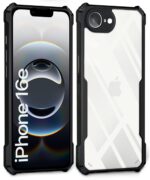 Shock Proof Clear Protective Back Case for iPhone 16e - AirEDGE Technology | 360 Degree Camera Protection | Transparent Hybrid Back Case Mobile Cover - Black - Image 2