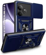 kelpuj Tough Armor Bumper Mobile Back Case for Realme GT 6T 5G | Realme GT 6 | Sliding Camera Shield Cover | Shock Proof 360? Protection | Hybrid PC + TPU | Ring Holder with Kickstand  Blue - Image 4