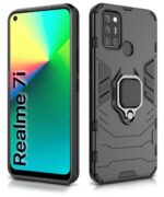 Shock Proof Back Case Mobile Cover for Realme 7i | Back Cover Case (Tough Armor | Hybrid PC + TPU | Ring Holder & in-Built Kickstand | Black) - Image 2