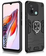 Shock Proof Back Case Mobile Cover for Xiaomi Redmi 12C | Poco C55 | Bumper Back Cover (Tough Armor | Hybrid PC + TPU | Full Protection with Ring Holder & in-Built Kickstand | Black) - Image 2