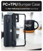 kelpuj TPU+PC Shock Proof Clear Protective Back Case for Motorola Moto E13 - Airedge Technology | 360 Degree Camera Protection | Transparent Hybrid Back Case Mobile Cover - Black - Image 8