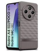 Back Cover for Redmi A4 5G | Poco C75 | 14C 5G | Poco M7 with Hexa Cube Design | Ultra Slim Rubberised Case | Inner Velvet Fabric | Silicone Flexible Mobile Case | Camera Protection - Grey - Image 3