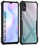 Shock Proof Clear Back Case Mobile Cover for Redmi 9A | 9i | 9A Sport (Hard | Hybrid PC + TPU | Full Armour Device & Camera Protection | Black) - Image 2