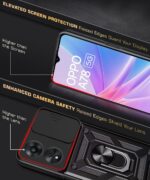 kelpuj Tough Armor Bumper Mobile Back Case for Oppo A78 5G | Sliding Camera Shield Cover | Shock Proof 360? Protection | Hybrid PC + TPU | Ring Holder with Kickstand  Black - Image 8