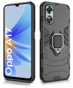 Shock Proof Back Case Mobile Cover for Oppo A17 | Back Cover Case (Tough Armor | Hybrid PC + TPU | Ring Holder & in-Built Kickstand | Black) - Image 2
