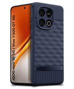 Back Cover for iQOO Neo 10 5G with Hexa Cube Design | Ultra Slim Soft Rubberised Case | Inner Velvet Fabric | Matte Silicone Flexible Mobile Case | Camera Protection - Blue - Image 2