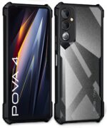 Shock Proof Clear Back Cover Case Mobile Cover for Tecno POVA 4 (Hard | Hybrid PC + TPU | Full Armour Device & Camera Protection | Black) - Image 2