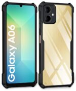 kelpuj Shock Proof Clear Protective Back Case for Samsung Galaxy A06 - AirEDGE Technology | 360 Degree Camera Protection | Transparent Hybrid Back Case Mobile Cover - Black - Image 2