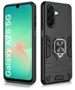 Shock Proof Back Case Mobile Cover for Samsung Galaxy A26 5G | Back Cover Case (Tough Armor | Hybrid PC + TPU | Ring Holder & in-Built Kickstand | Black) - Image 2