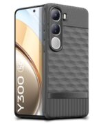 Back Cover for Vivo Y300 5G with Hexa Cube Design | Ultra Slim Soft Rubberised Case | Inner Velvet Fabric | Matte Silicone Flexible Mobile Case | Camera Protection - Grey - Image 2