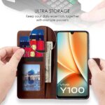 Shock Proof Flip Cover Back Case for Vivo Y100 5G | Magnetic Wallet Leather Case with Stand - Image 4