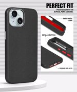 Back Cover for iPhone 15 | Shockproof Tough Leather Texture Hard Mobile Case | Ultra Slim Non-Slip Grip | Inner Velvet Fabric | Metal Camera Ring ? Black - Image 4