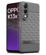 Back Cover for Oppo K13x 5G with Hexa Cube Design | Ultra Slim Soft Rubberised Case | Inner Velvet Fabric | Matte Silicone Flexible Mobile Case | Camera Protection - Grey - Image 2