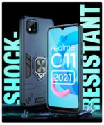 Realme C11 2021 | C20 Tough Armor Bumper Back Case Cover | Ring Holder & Kickstand in-Built | Excellent 360 Degree Protection (Carbon Blue) - Image 4