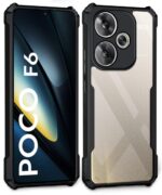 Shock Proof Clear Protective Back Case for Poco F6 5G - AirEDGE Technology | 360 Degree Camera Protection | Transparent Hybrid Back Case Mobile Cover - Black - Image 2