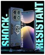 Shock Proof Back Case Mobile Cover for Redmi Note 14 Pro 5G | Poco X7 5G | Back Cover Case (Tough Armor | Hybrid PC + TPU | Ring Holder & in-Built Kickstand | Blue) - Image 4