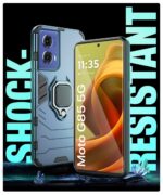 kelpuj Shock Proof Back Case Mobile Cover for Motorola Moto G85 5G | Back Cover Case (Tough Armor | Hybrid PC + TPU | Ring Holder & in-Built Kickstand | Blue) - Image 6