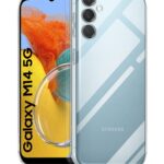 kelpuj Crystal Clear Transparent Back Case for Compatible with Samsung Galaxy M14 5G | Shockproof Flexible TPU Silicone Cover | Full Body & Camera Protection Transparent