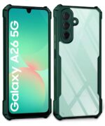 Shock Proof Clear Protective Back Case for Samsung Galaxy A26 5G - AirEDGE Technology | 360 Degree Camera Protection | Transparent Hybrid Back Case Mobile Cover - Green - Image 2