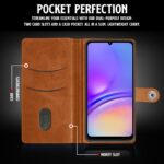Shock Proof Flip Cover Back Case for Samsung Galaxy F05 | Magnetic Wallet Leather Case with Stand - Image 4