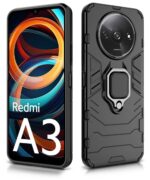Shock Proof Back Case Mobile Cover for Mi Redmi A3 | Redmi A3X | Poco C61 | Back Cover Case (Tough Armor | Hybrid PC + TPU | Ring Holder & in-Built Kickstand | Black) - Image 3