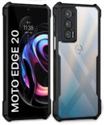 kelpuj Shock Proof Clear Protective Back Case for Motorola Moto Edge 20 - AirEDGE Technology | 360 Degree Camera Protection | Transparent Hybrid Back Case Mobile Cover - Black - Image 2