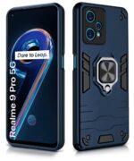 Shock Proof Back Case Mobile Cover for Realme 9 Pro 5G | Back Cover Case (Tough Armor | Hybrid PC + TPU | Ring Holder & in-Built Kickstand | Blue) - Image 2