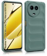 kelpuj Ultimate Silicon Back Cover Case for Realme Narzo 60X 5G | 11 | 11X 5G | Military Grade Drop Protection Shockproof | Anti-Slip Grip | Scratch Proof Micro-Fibre Cloth Inside (Forest Green) - Image 2