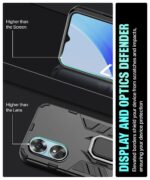 Shock Proof Back Case Mobile Cover for Oppo A17 | Back Cover Case (Tough Armor | Hybrid PC + TPU | Ring Holder & in-Built Kickstand | Black) - Image 5